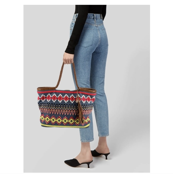 Tory Burch Taylor Aztec Embroidered Canvas Tote - Picture 3 of 10